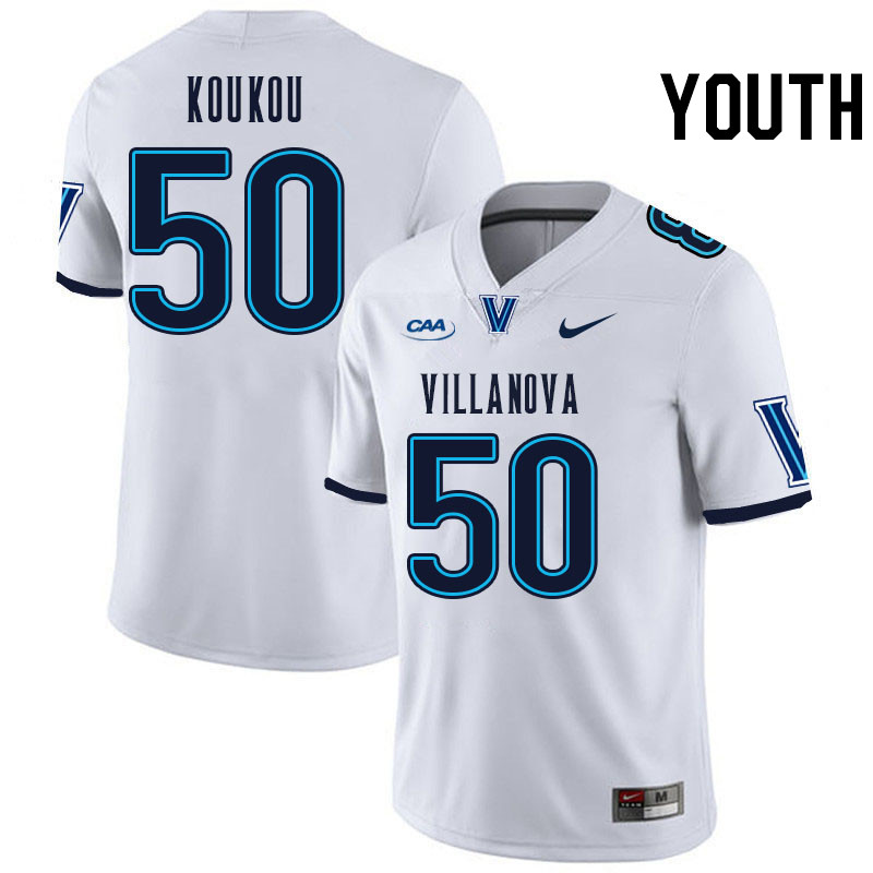 Youth #50 AJ Koukou Villanova Wildcats College Football Jerseys Stitched Sale-White